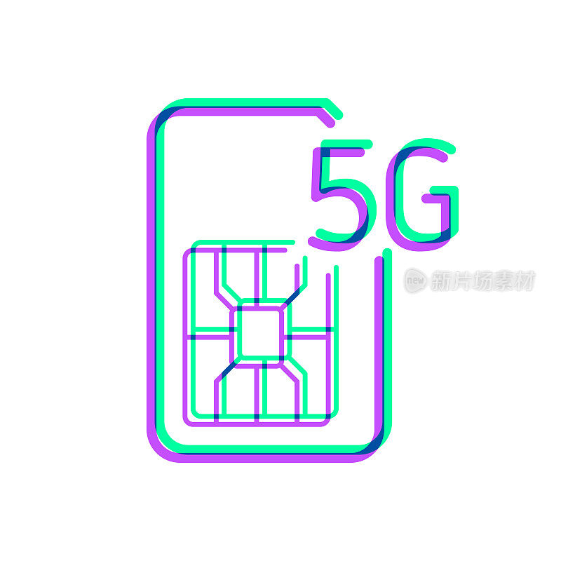 5G SIM卡。图标与两种颜色叠加在白色背景上